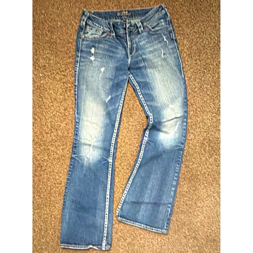 Silver Suki Surplus Medium Wash Bootcut Stretch Jeans Sequin Pockets 29x32 Blue